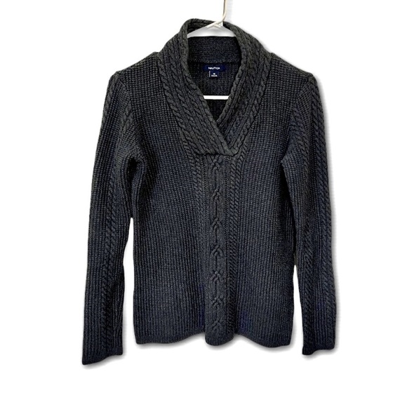 NAUTICA cable knit V-NECK SWEATER Size M fisherman‎ - Picture 1 of 4